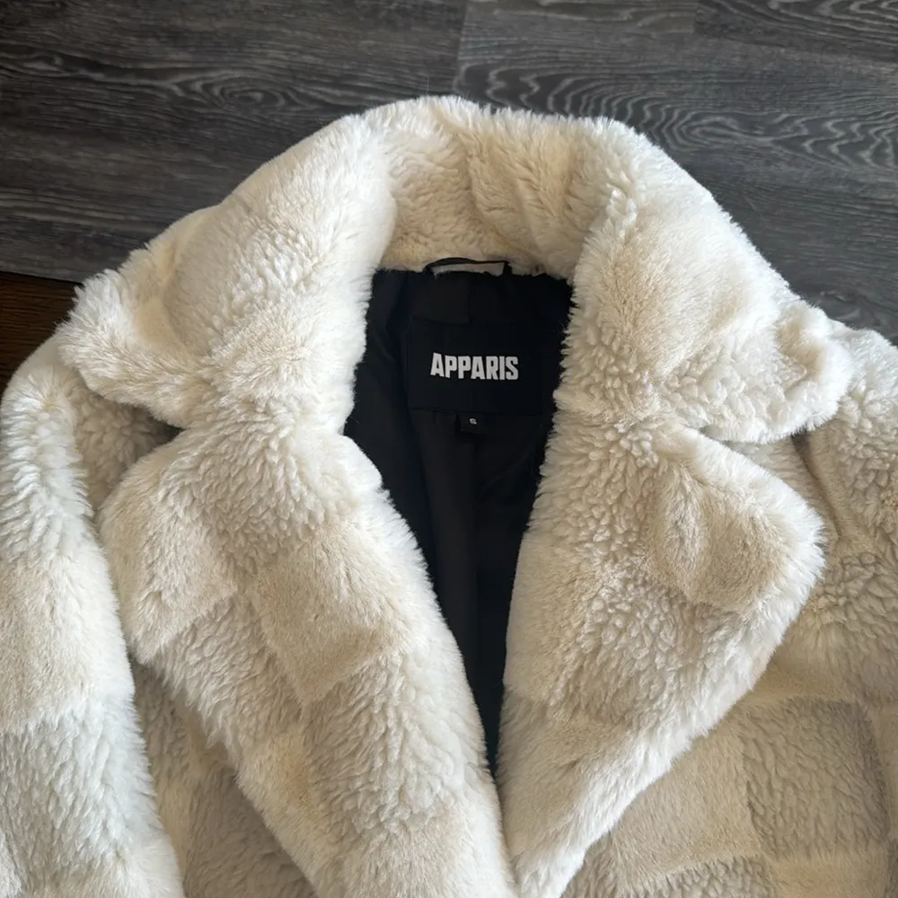 Apparis Tikka Checkerboard Faux Fur Coat, Size Small, $695 White - Image 9