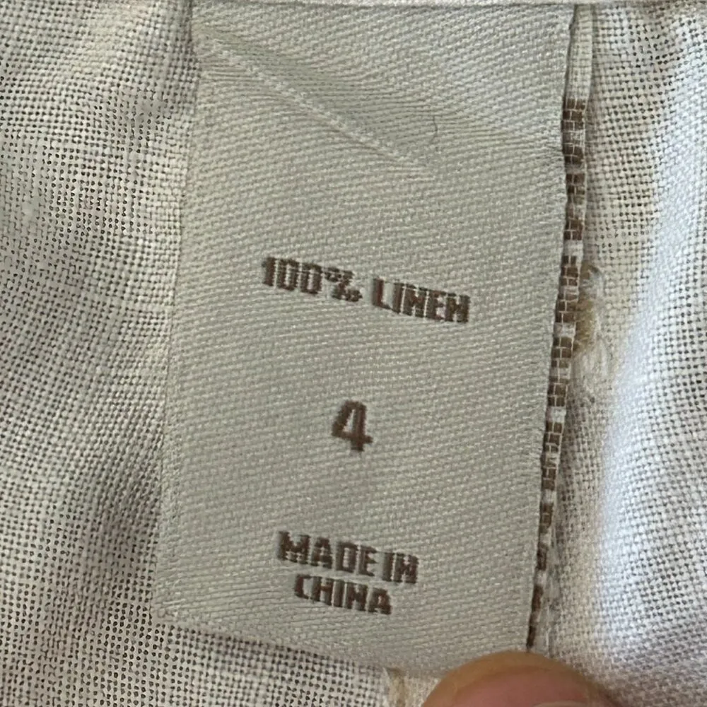 London Jean 100% Linen Chino Wide Leg Pants Jeans Mid Rise Size 4 Cream Preppy - Image 6