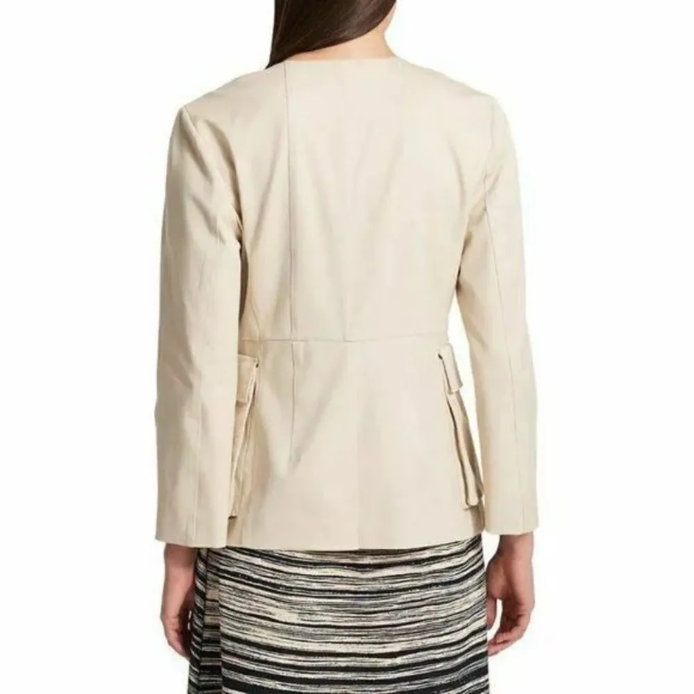 Donna Karan Women Collarless Split-front Patch Flap Pocket Jacket - Image 2