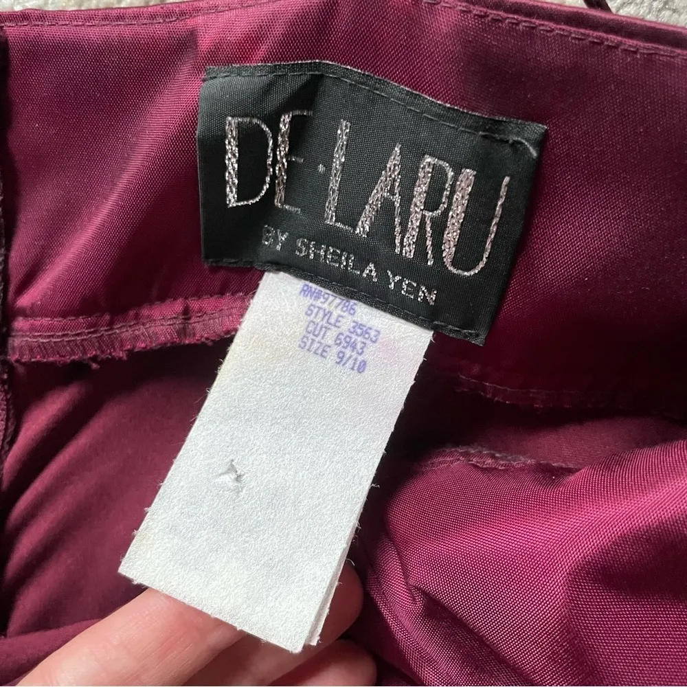 90s Vintage Burgundy Sequin Embellished Satin Slip Maxi Dress Formal Gown 4/6 Red - Image 7