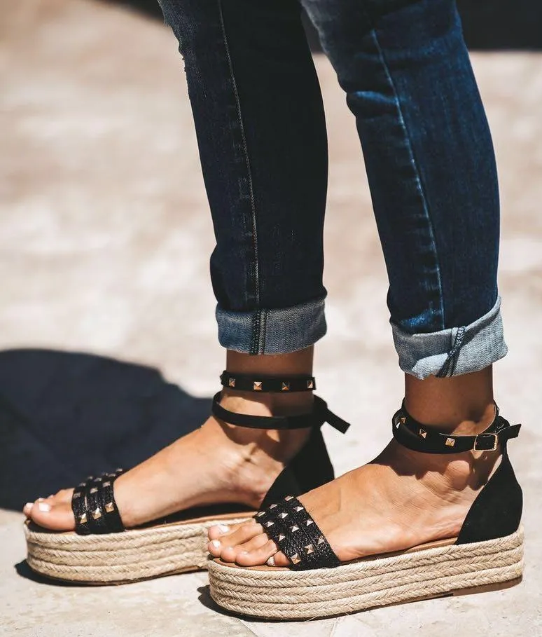 Black Studded Espadrilles Size 5.5 - Image 2