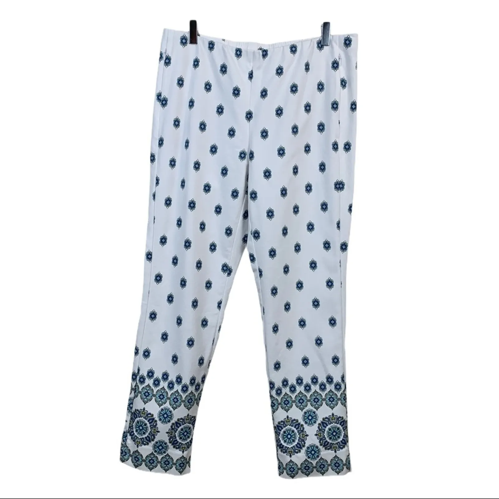 J. Jill Ankle Pants Pull On Essential Cotton Stretch White Blue Women's Size 12 - Image 2