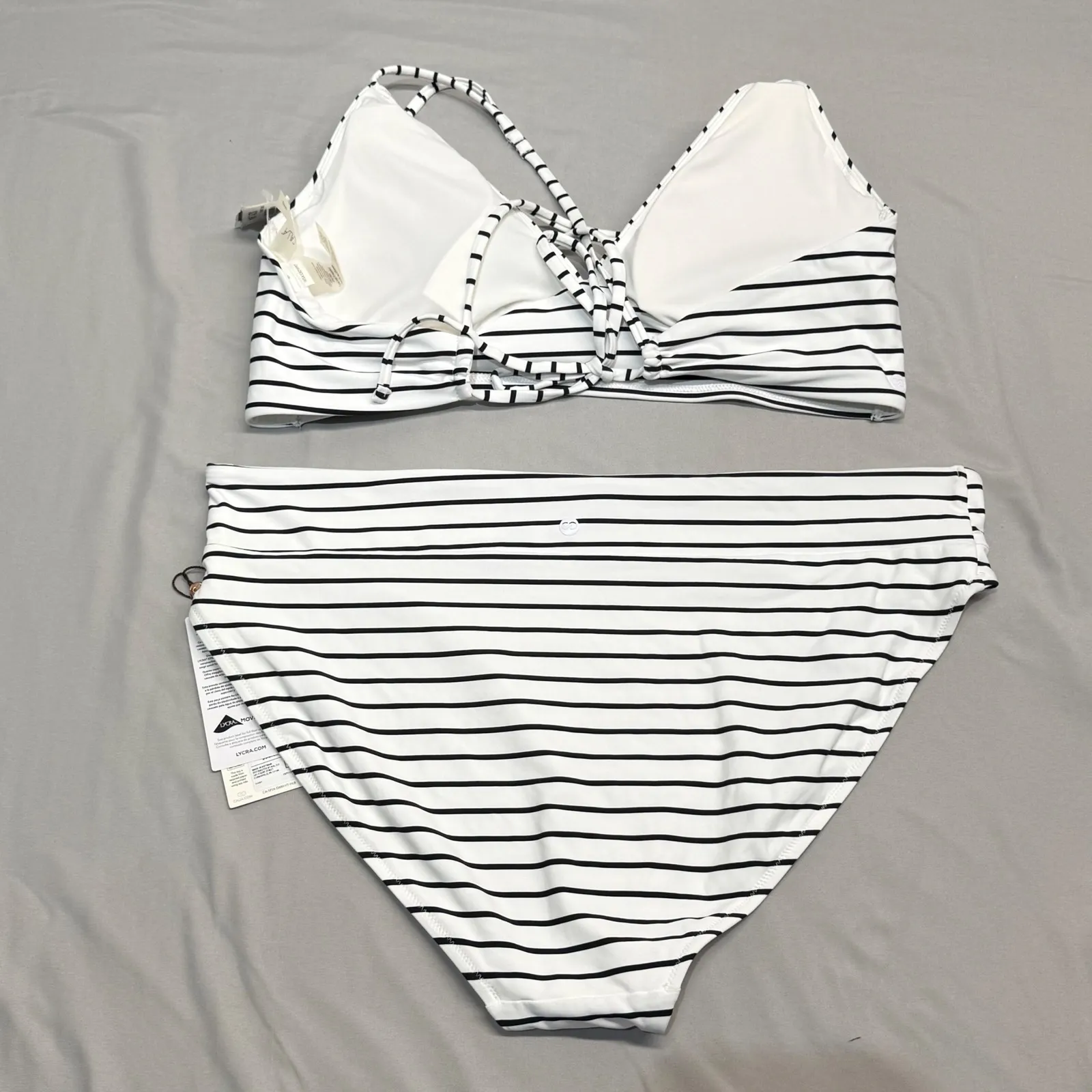 CALIA by Carrie Underwood Black White Stripe Halter Bikini Swimsuit Set XL - Image 2