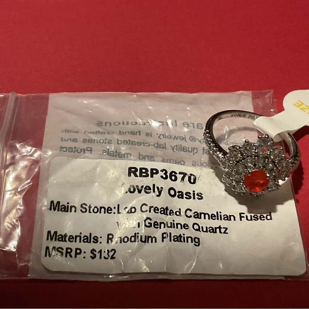 RBP3670 “Lovely Oasis” LC Carnelian & Quartz Rhodium Size 7 Ring NWT - Image 5