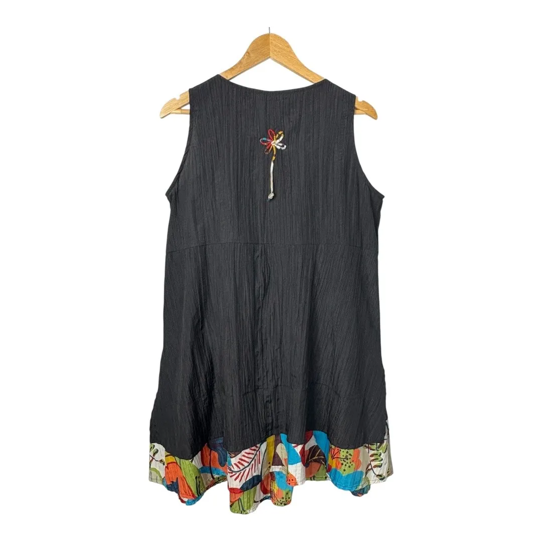 Tara Vao Black Sleeveless‎ Dress Floral Pockets Unique Artsy Design Size Large - Image 5
