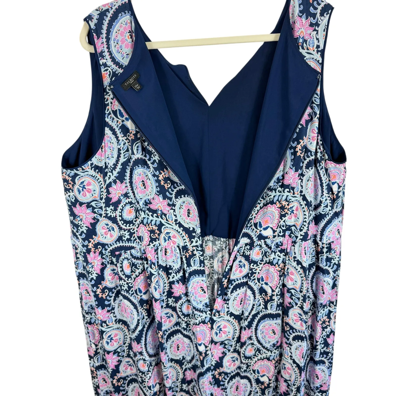 Talbots Paisley Navy Blue Pattern Sleeveless Lined Rayon Maxi Dress Size 22W - Image 4