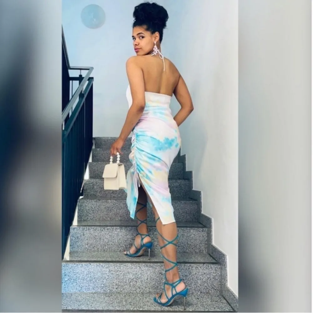 Zara TIE DYE SLIP SATIN MIDI DRESS W/ SLIT HEM Size XS NEW - Image 13