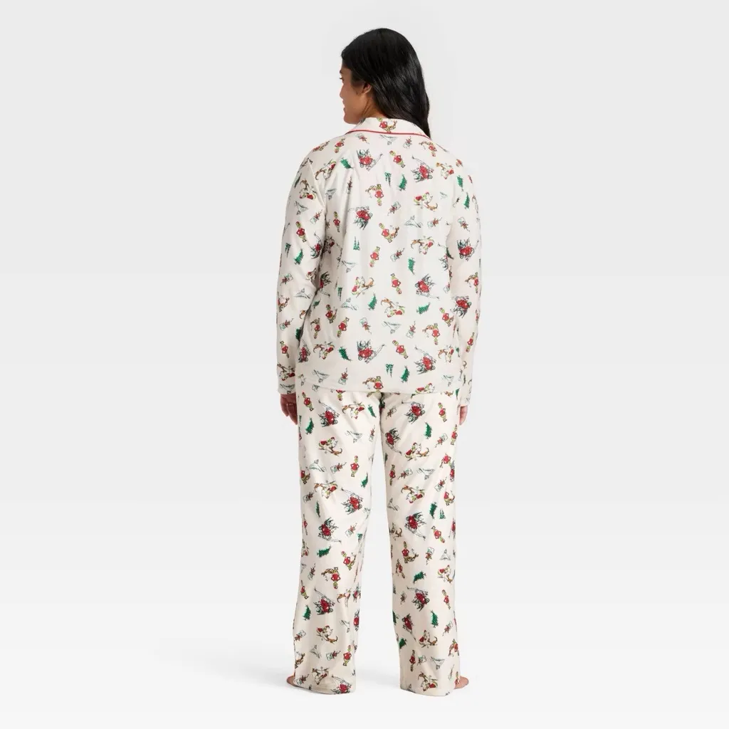 The Grinch nwt Print Long Sleeve Shirt and Pants Holiday Pajama Set - Cream M - Image 2