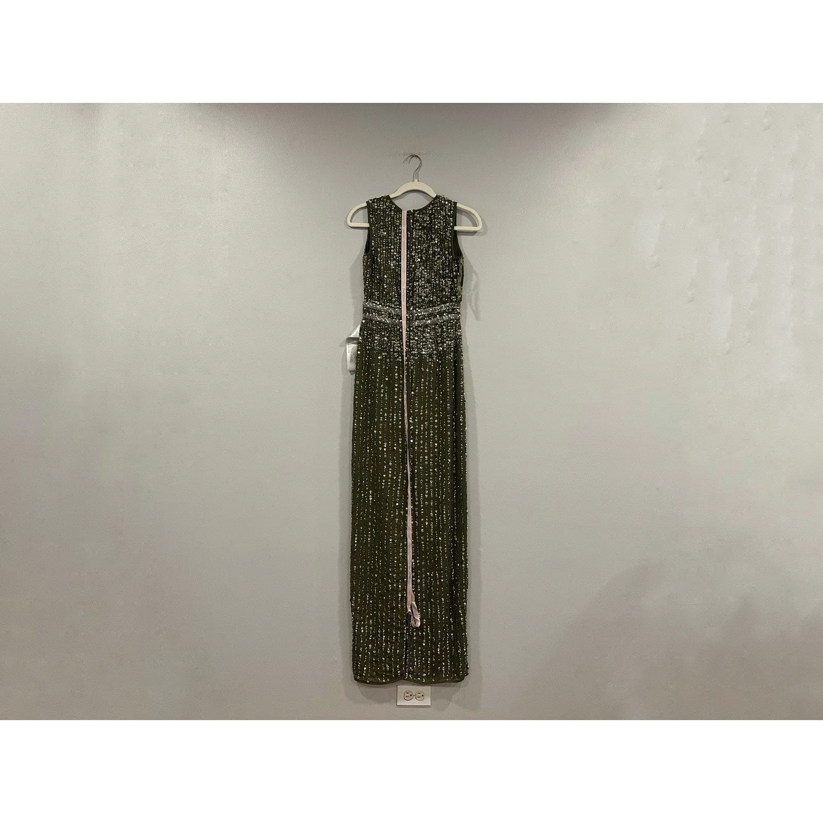 Mac Duggal 93603 Sz 0 Olive Green Sequined High Neck Sleeveless Column Gown - Image 4