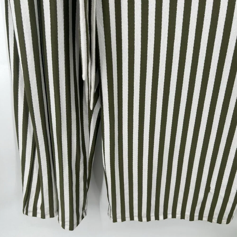 AnyBody Wide Leg Jumpsuit Olive Green White Stripe Belted Comfy Size 2X - Image 6