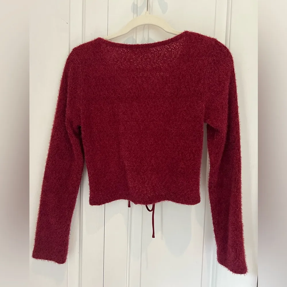 Altar'd State  Lace Up Cropped Sweater Wine Size Medium - Image 7