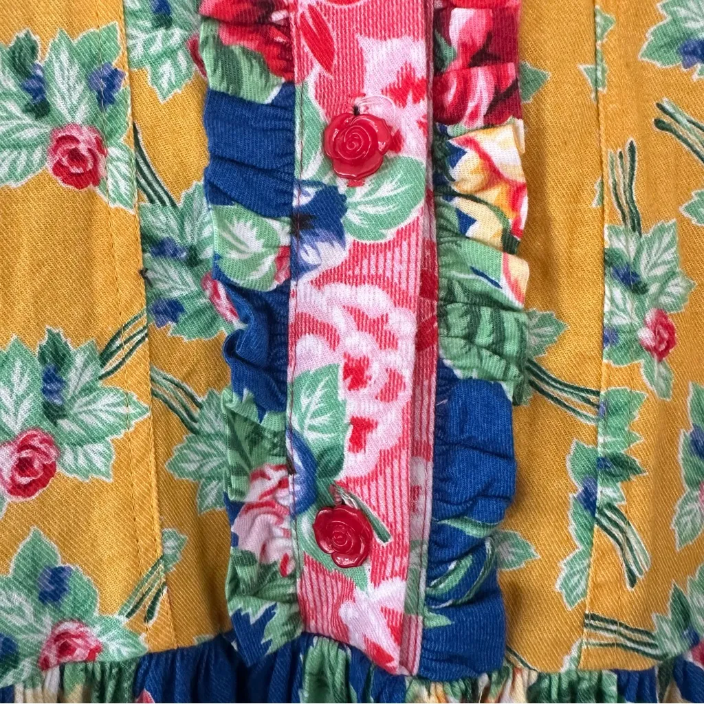 Vintage Mousefeathers Small Floral Ruffle Midi Dress 80s Floral Bib Whimsical Blue - Image 6