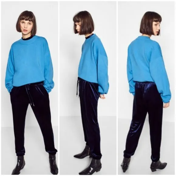🆕 Zara | Velvet Navy Blue Joggers Small - Image 2