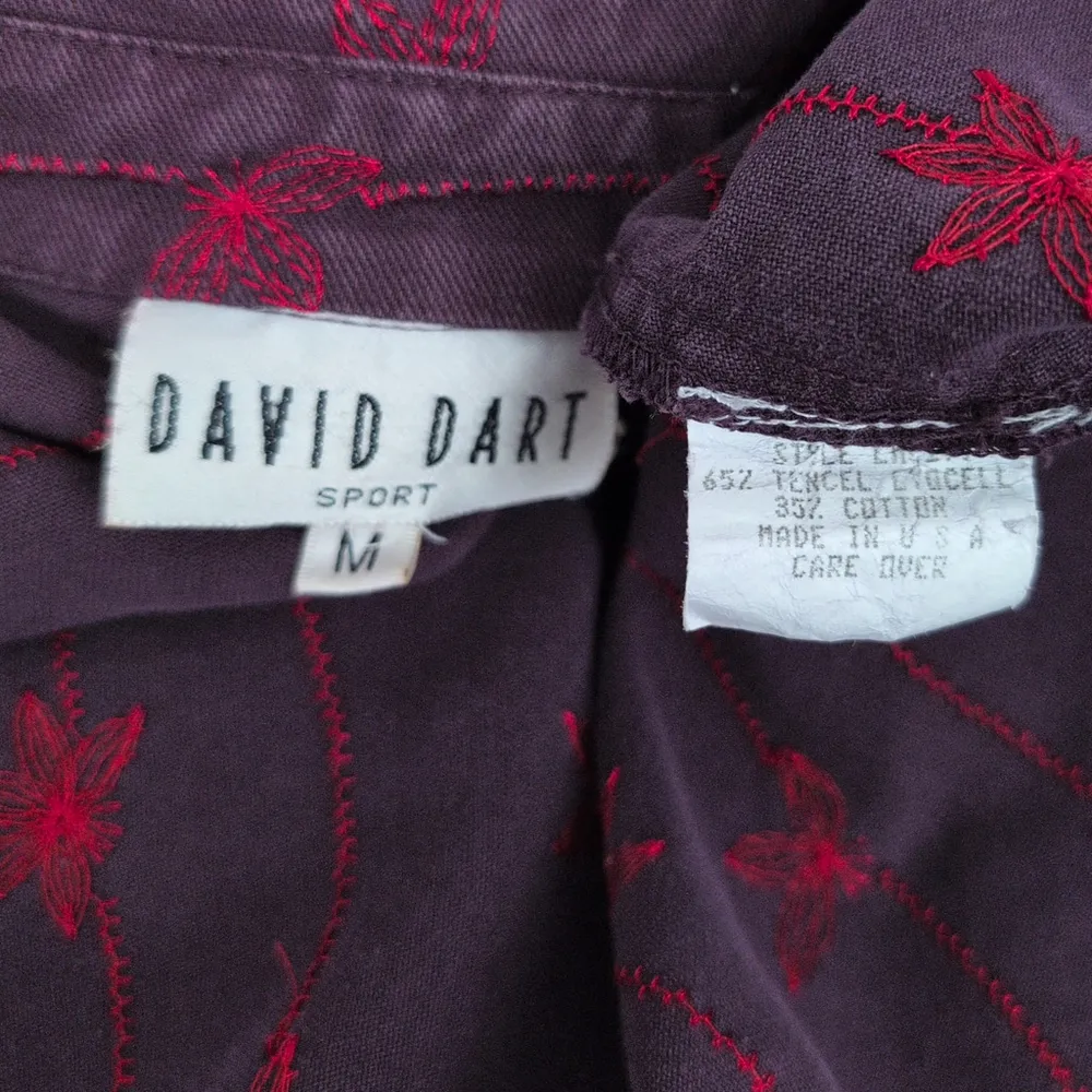 Ladies' Embroidered Loose Fit USA Made Canvas Vintage Shirt Medium Red - Image 2