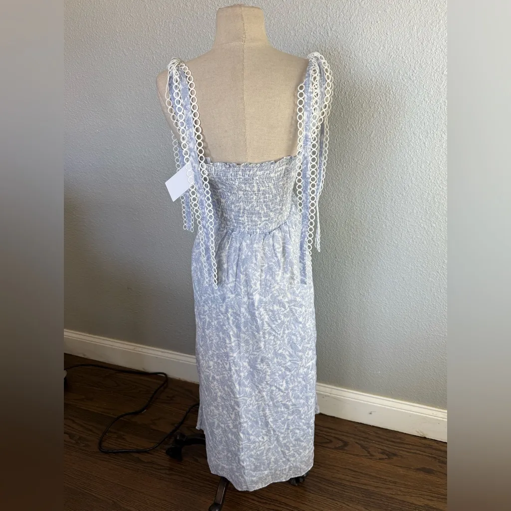 NWT O.P.T. Sonia Midi Dress Size Small Floral Print Smocked White - Image 6