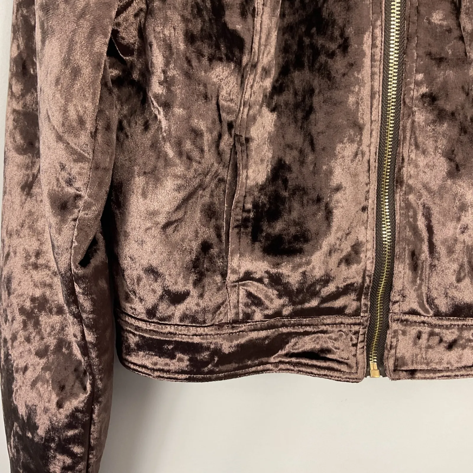 C&C California Crushed Velvet Moto Jacket Brown Size Small - Image 2