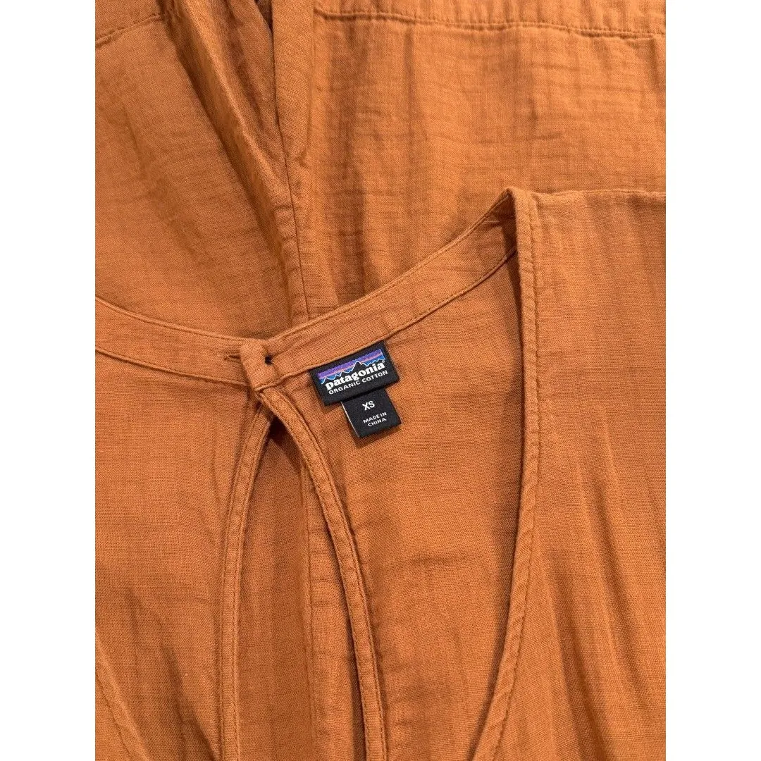 Patagonia Womens Romper Brown V Neck Organic Cotton Gauze Playsuit Tie Bow XS - Image 4