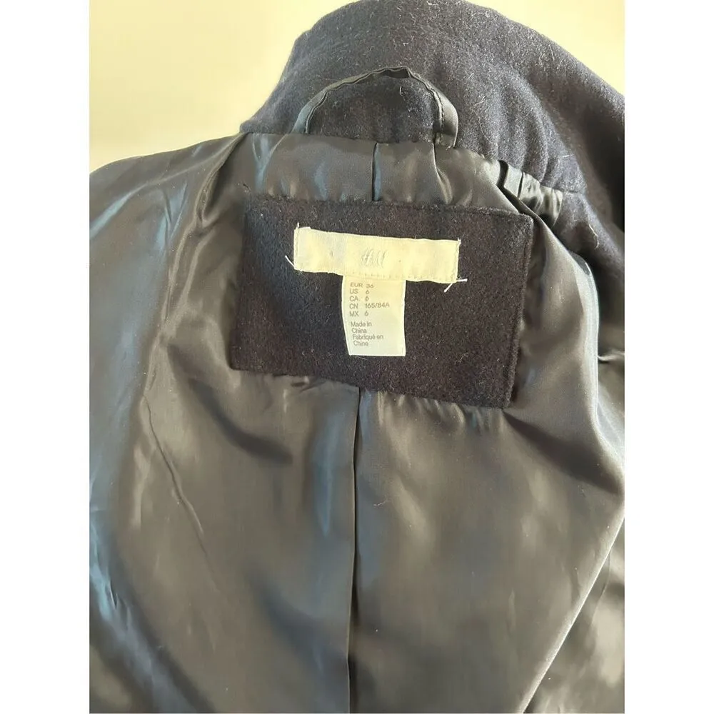 H&M blue black pea coat size 6 - Image 4