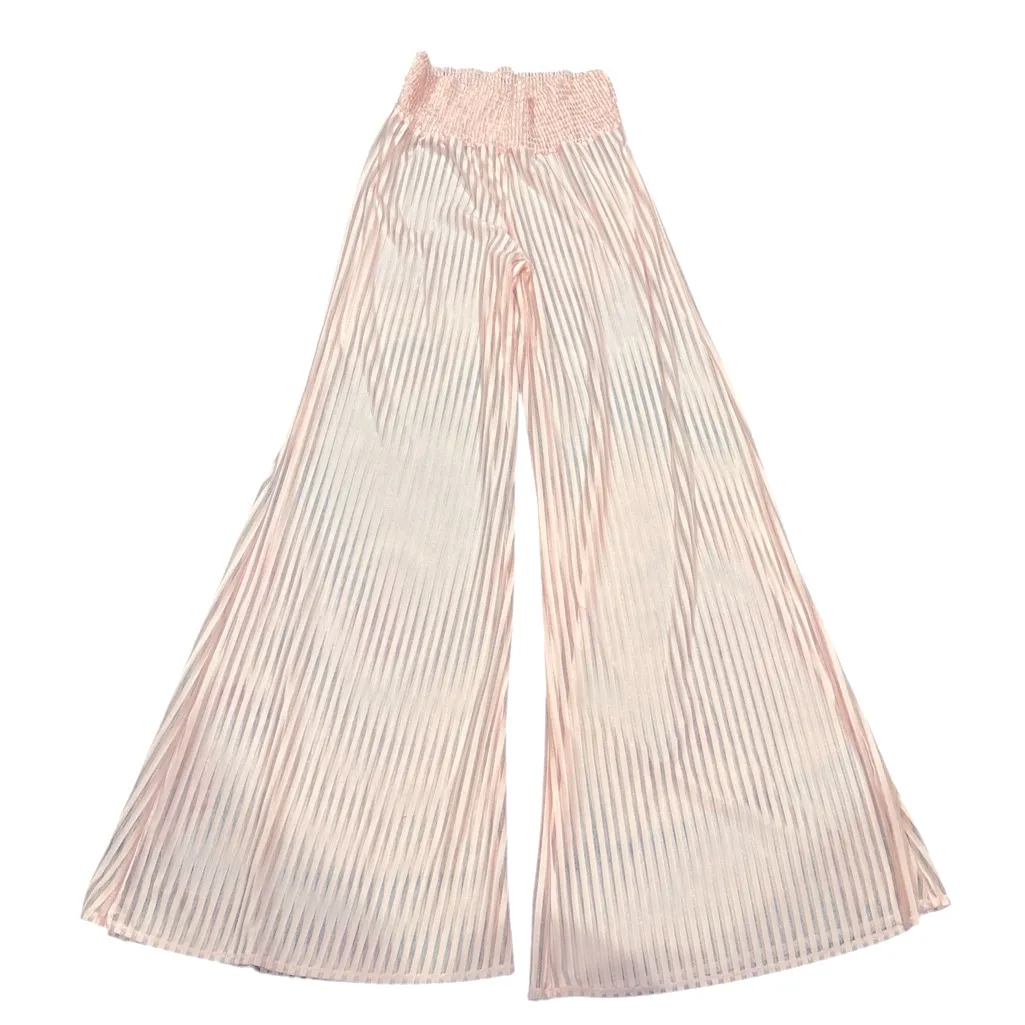 NEW TULAROSA LARA WIDE LEG SHEER SALMON PINK STRIPE SHIMMER PANTS SMOCK WAIST S - Image 5