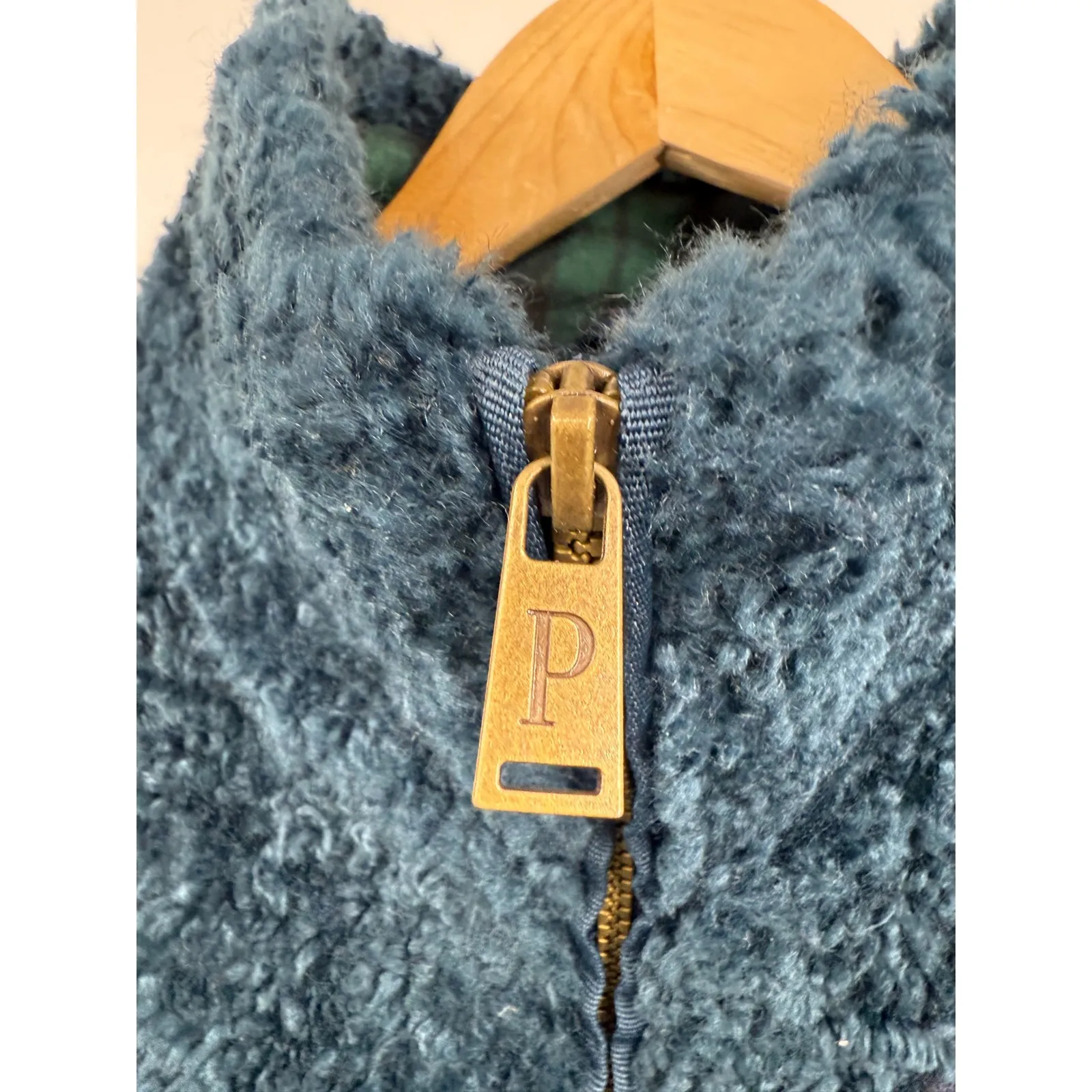 Pendleton Wool Teal Sherpa Fleece‎ Zip Up Jacket Pullover Plaid Pocket Sz Medium - Image 4