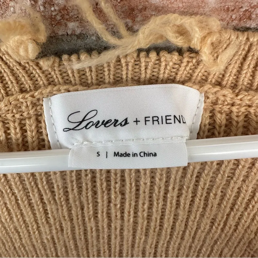 Lovers + Friends Revolve Prospect V Neck Knit Sweater Distressed Tan Crop Small - Image 6