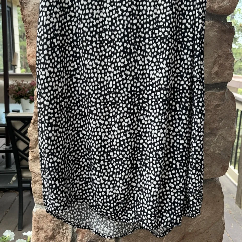 Sleeveless V-Neck Shift Dress Sundress Size XS Black White Polka Dot - Image 4