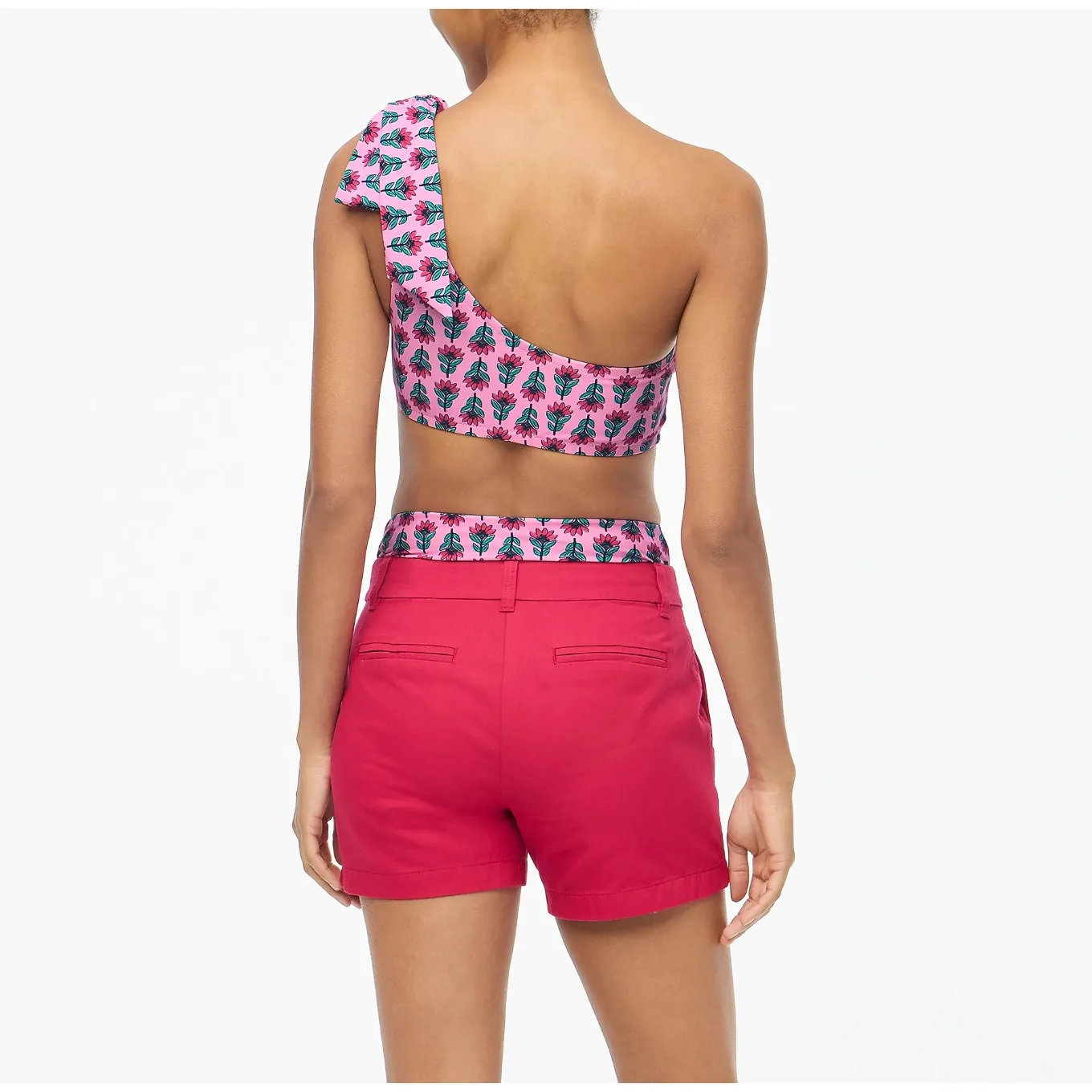 NEW J.Crew One Shoulder Bow Bikini Top Resort Pink Bright Kell Vacation Small - Image 2