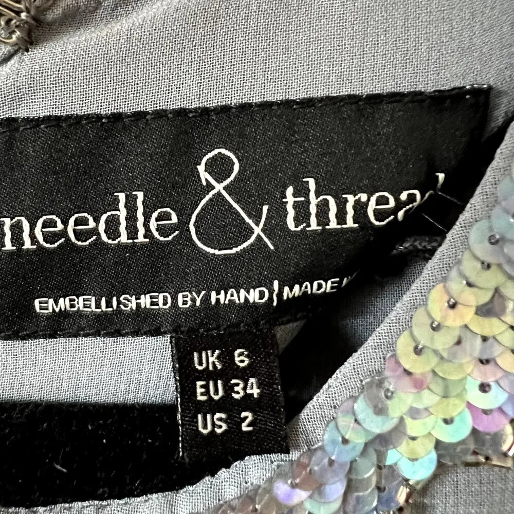 Needle & Thread Dust Embellished Georgette Mini dress size 6 silver - Image 4