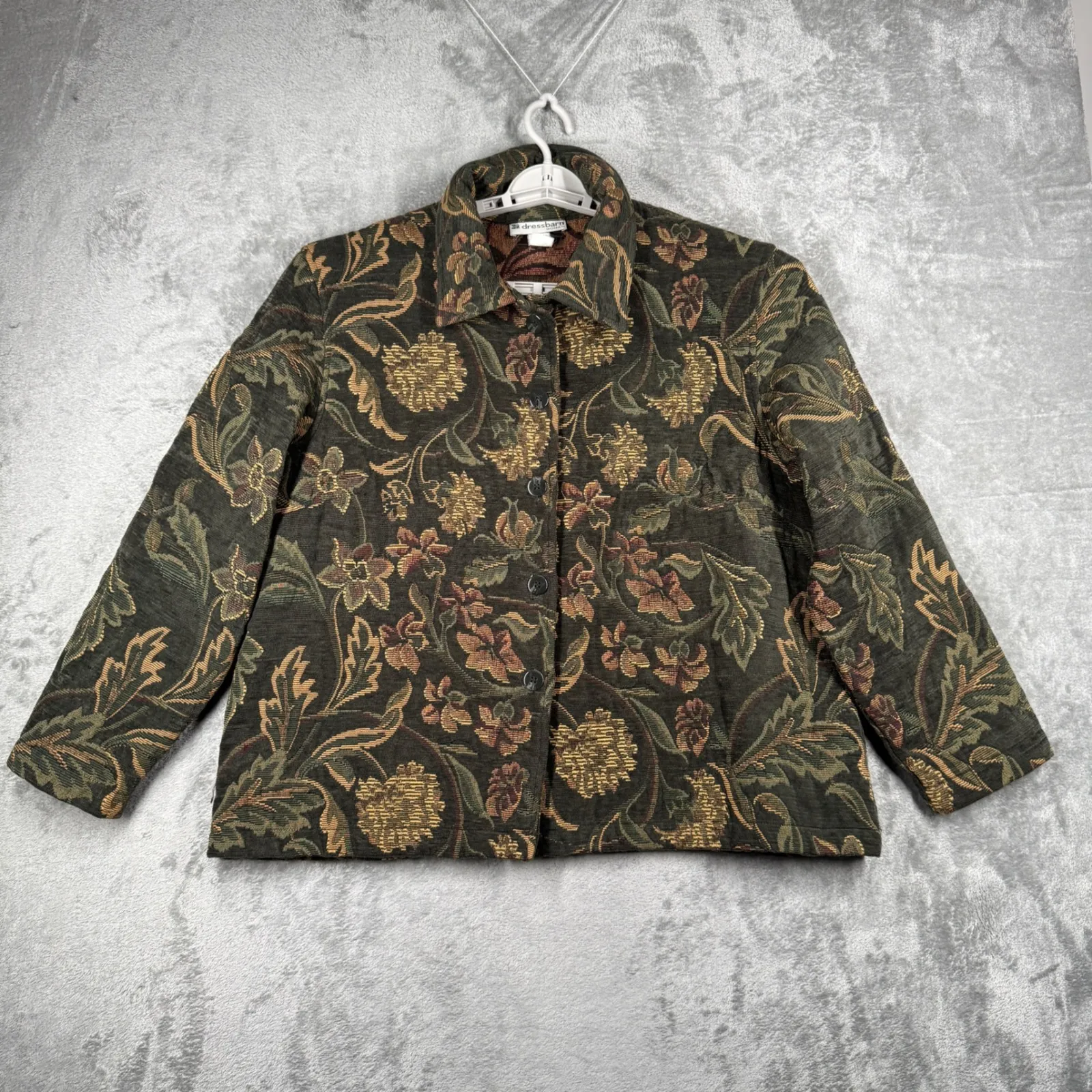 Dressbarn Woman Tapestry‎ Floral Jacket Brown Green Boho Cottagecore Retro 2X - Image 2