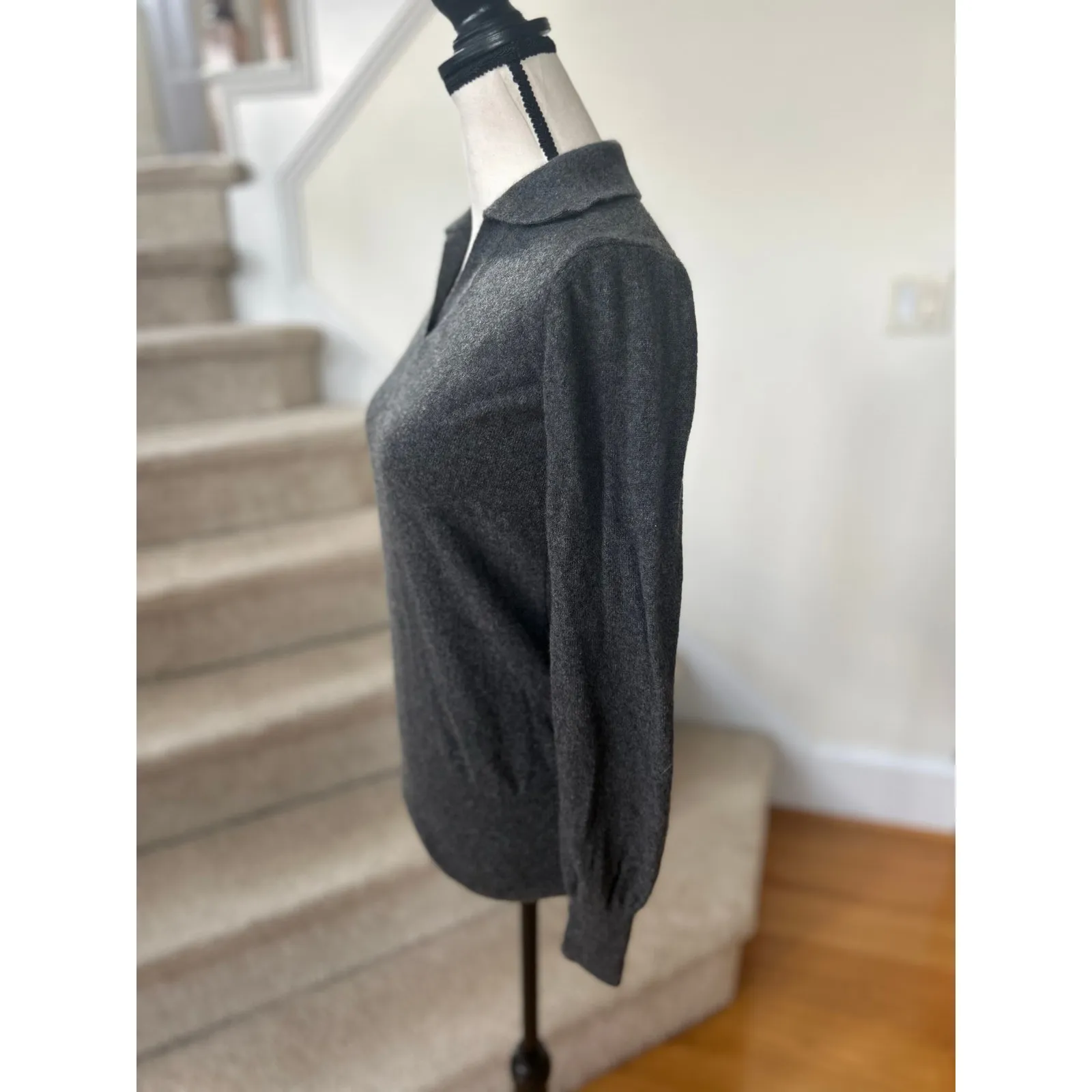 Saks Fifth Ave Charcoal Grey Cashmere Johnny Collar Long Sleeve Sweater - Image 2