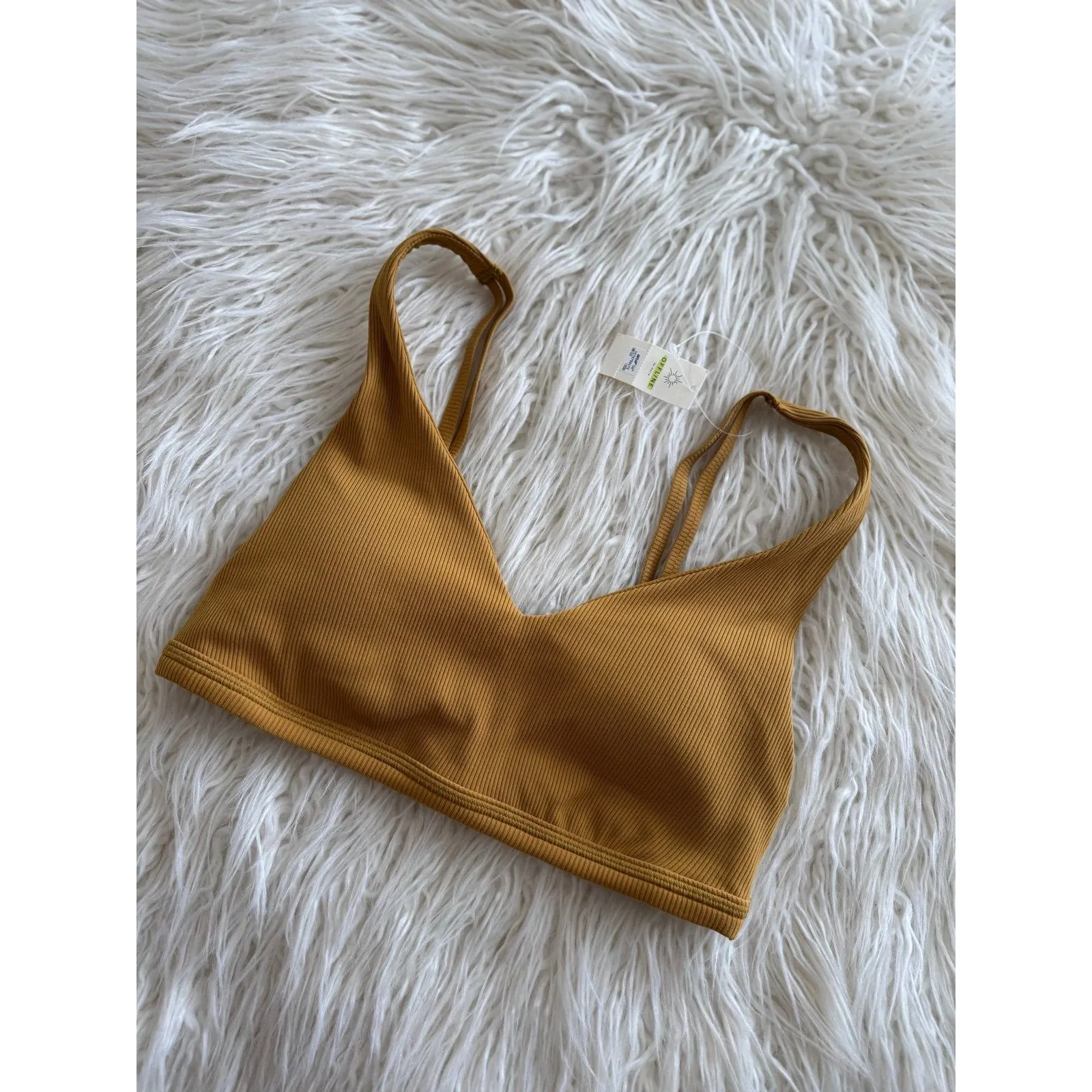 OFFLINE By Aerie Ribbed Plunge Sports Bra Honey Size Medium - Image 4