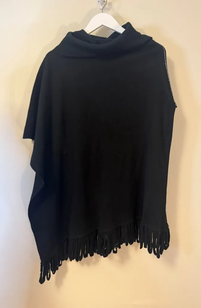 Lavena Oversize Fit All Drapey Poncho Cape Wrap Cotton Blend Top One Size Black - Image 1