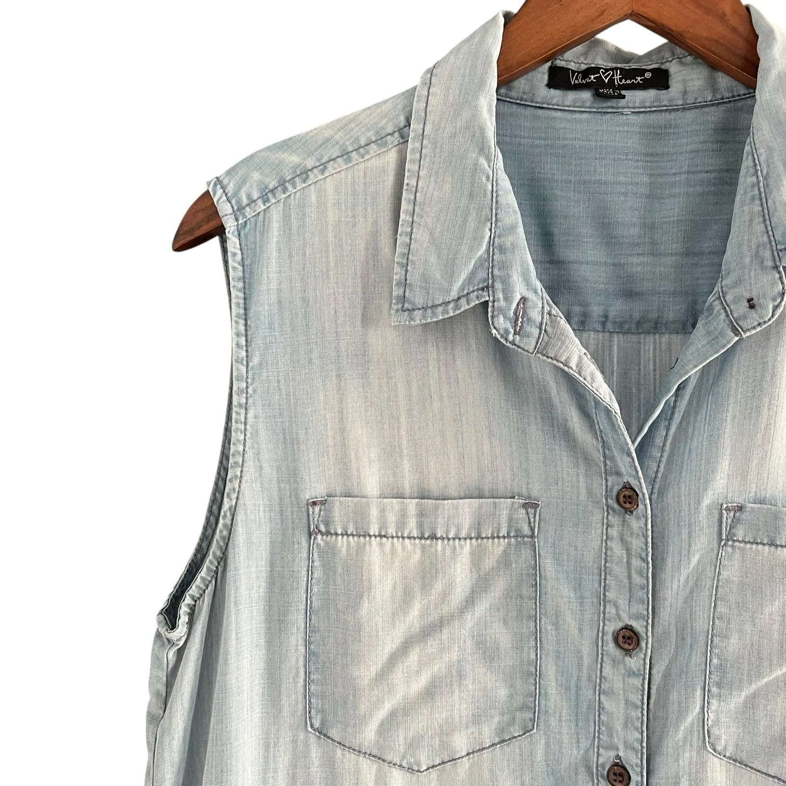 Velvet Heart Womens Chambray Romper Sleeveless Cinch Waist Tencel Sze Medium - Image 5