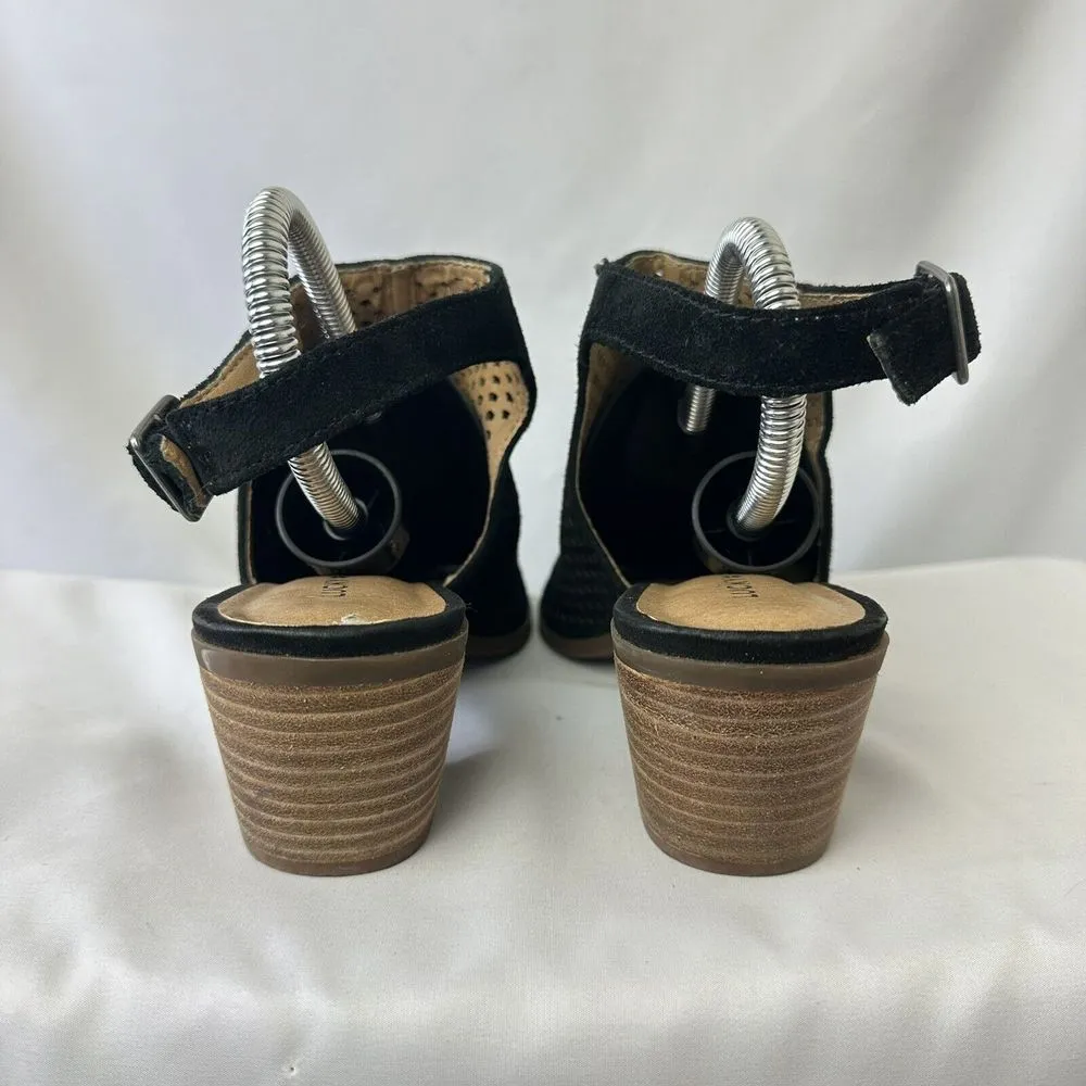 Lucky Brand Women's Bertel Sandal Size 8 Block Heel Slingback‎ Black Suede Shoe - Image 5