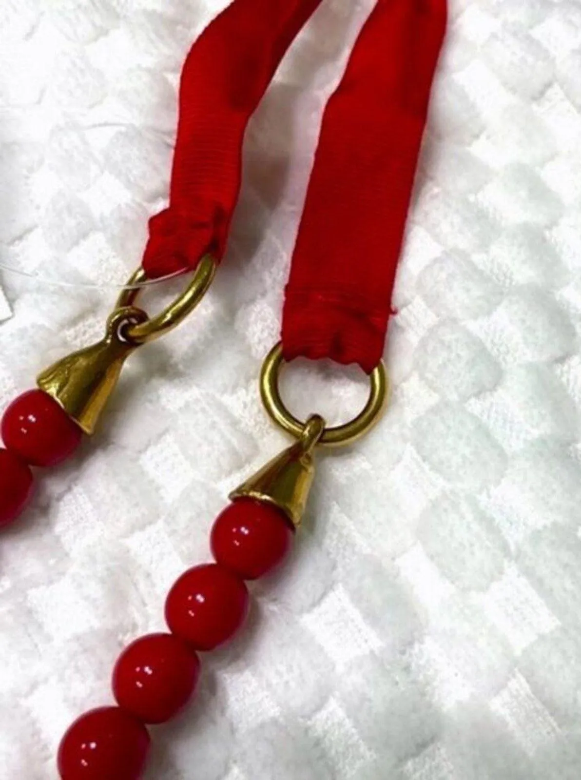 Valentino red Ribbon Tie Beaded Pendant Necklace - Image 7