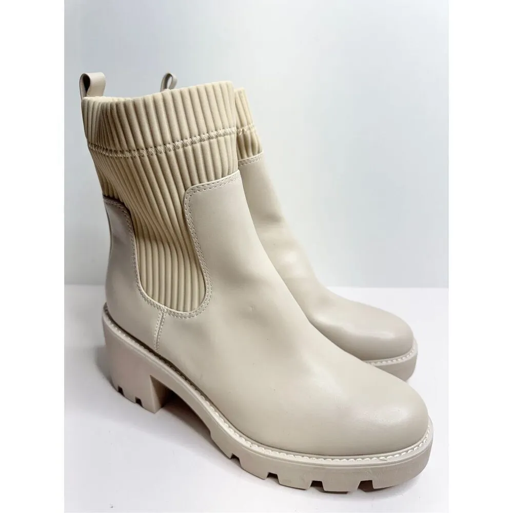 Bar III Boots Cream Chunky Heel Size 11 Womens Ribbed Ankle Booties Side Zip - Image 2