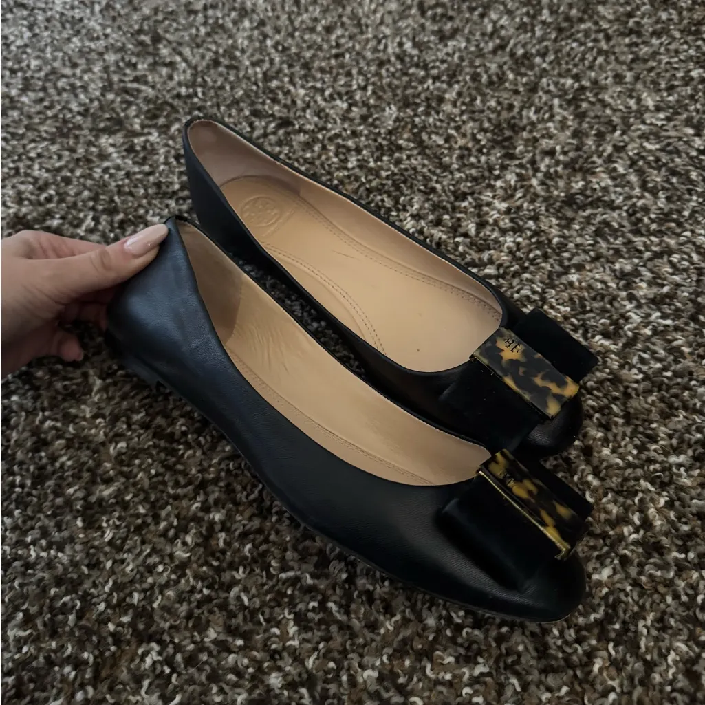 Tory Burch Chase Tortoise shell bow Ballerina flats size 7.5 soft leather - Image 3