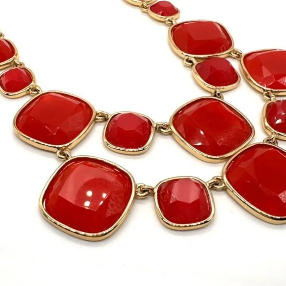KATE SPADE New York Gold Tone Pink Red & Gold‎ Cluster Layered Bib Necklace - Image 4