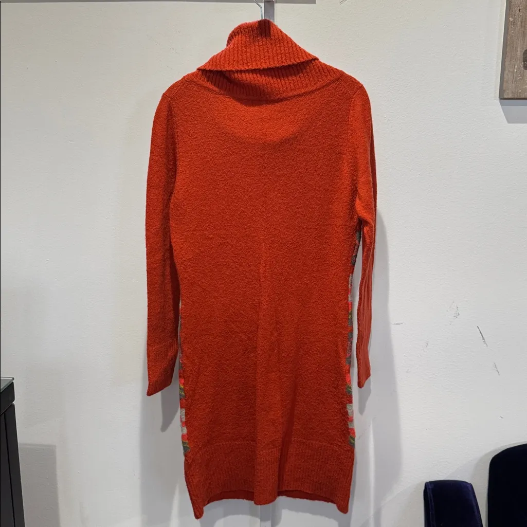BCBGMAXAZRIA  Orange Patterned Cowl Neck Sweater Dress - Image 3