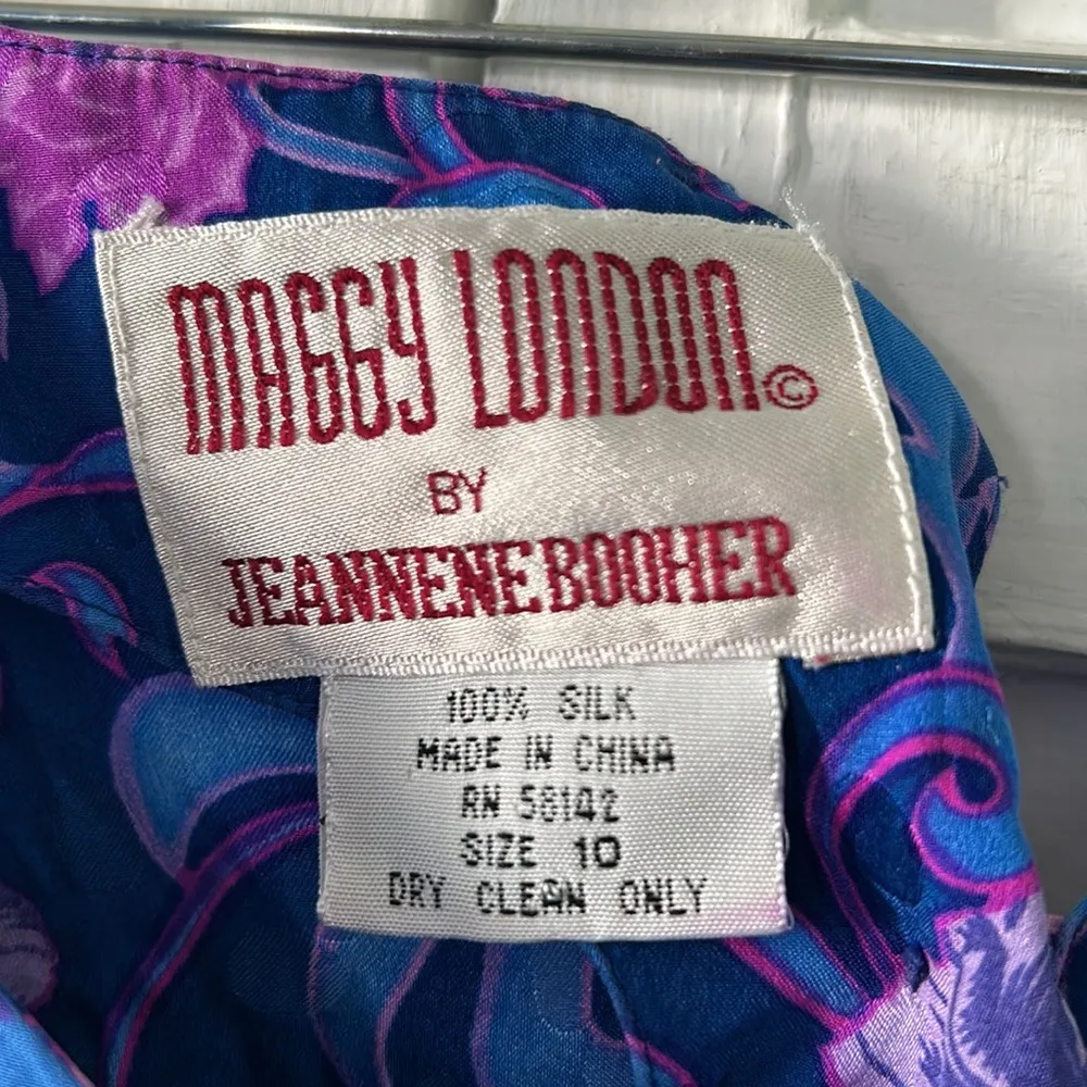 Vintage 80s Maggy London by Jennifer Booher 100% silk Floral dress - Size 10 - Image 4
