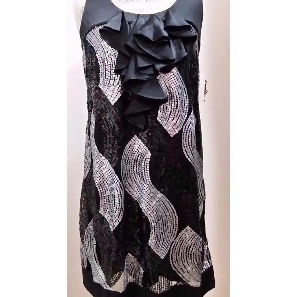 NWT Robert Rodriguez S Party Sequin Mini Dress Shift Black Silver Hale Bob - Image 3