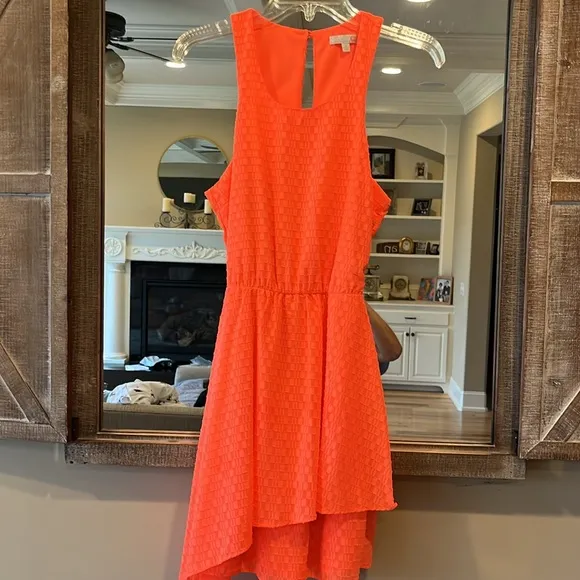 Neon Coral Orange Dress Asymmetrical Summer Womens Small - Image 2