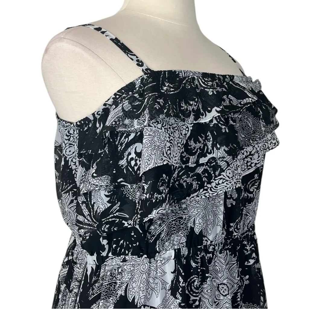 Lane Bryant Maxi Dress Ruffle Top Chiffon Blouson Black White Women’s Size 22/24 - Image 6