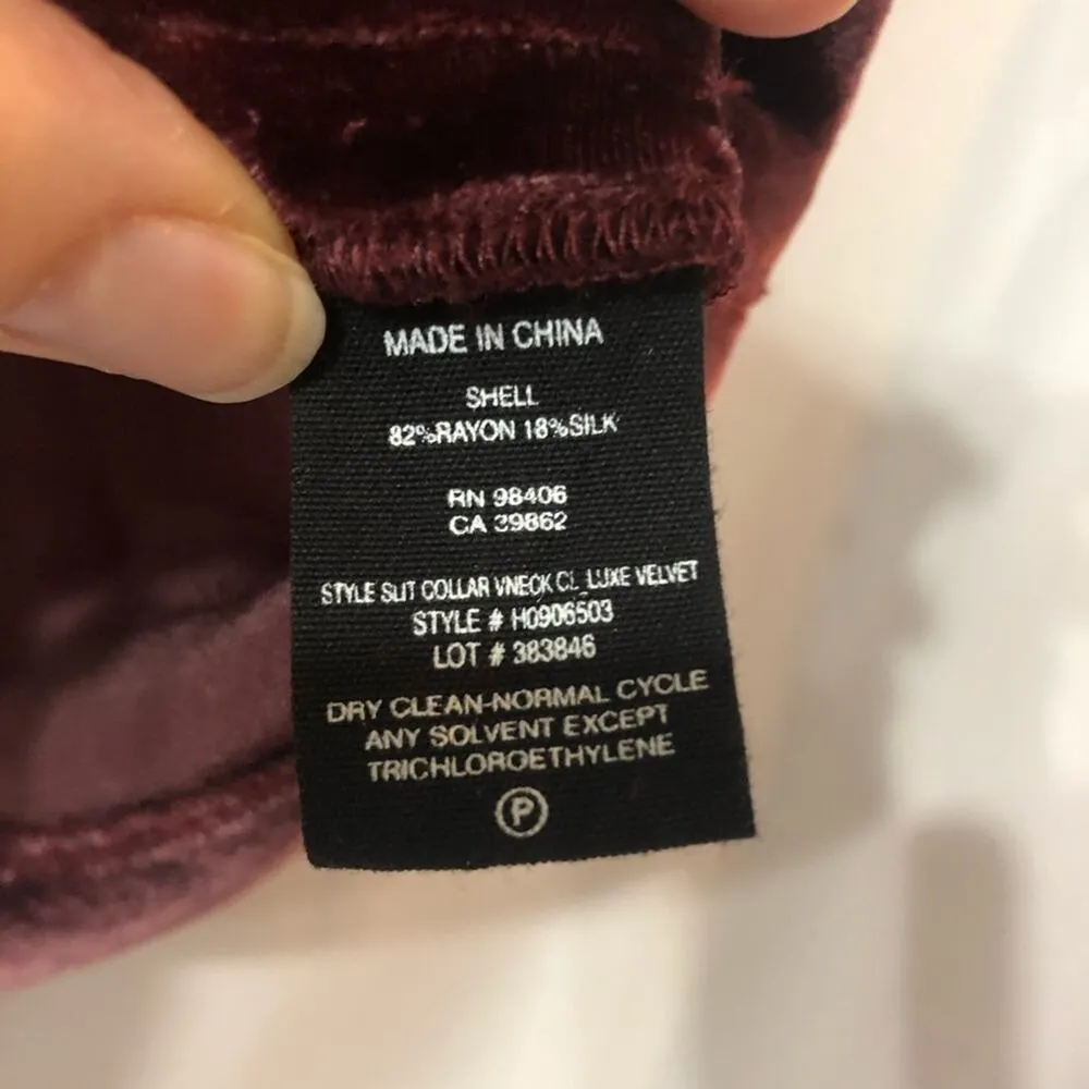 Theory Burgundy Velvet Cutout Neckline Blouse Womens S Preppy Dark Academia Top - Image 4