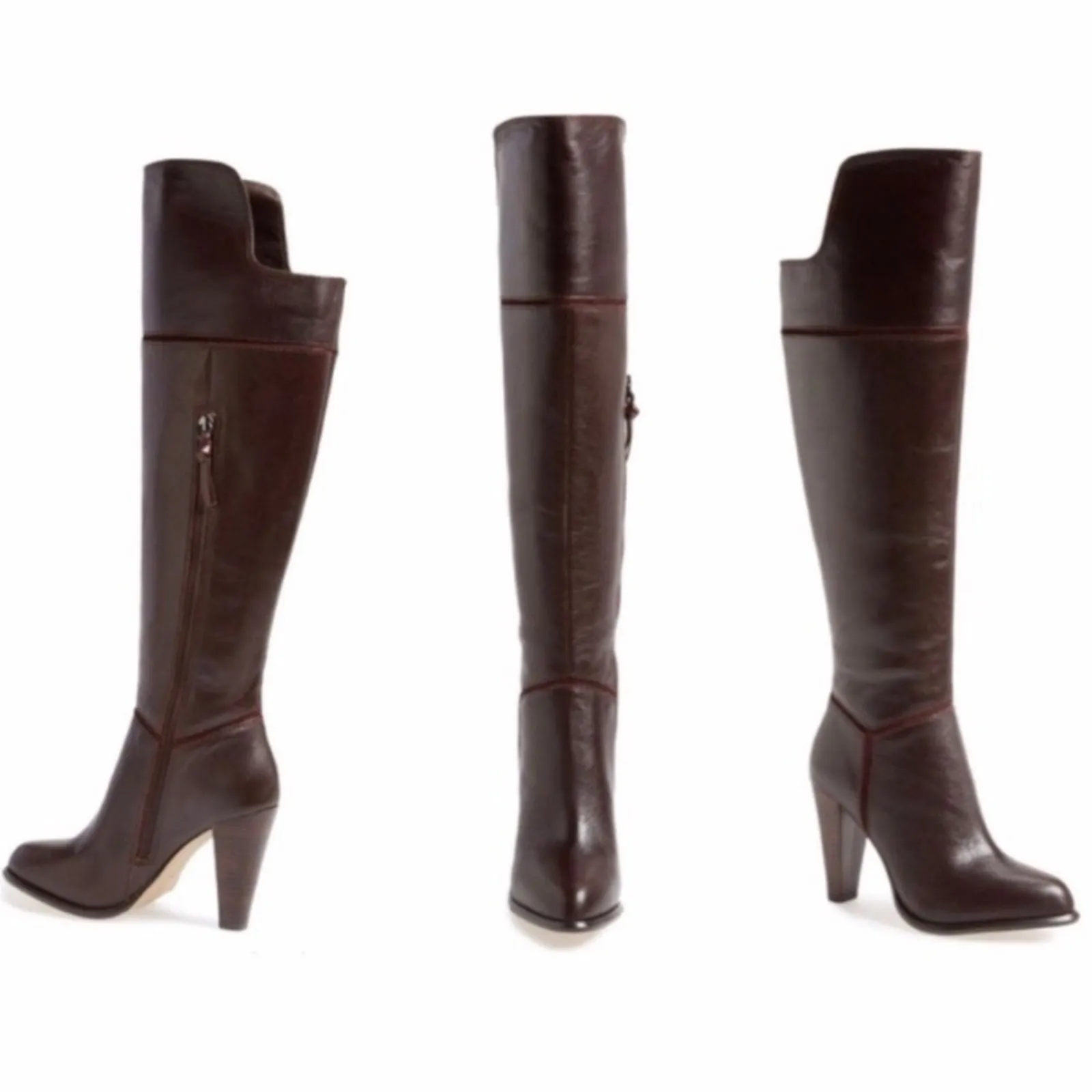 French Connection 5.5 Boots Tall Heel Leather Over Knee Brown Winter Suede 36.5 - Image 2