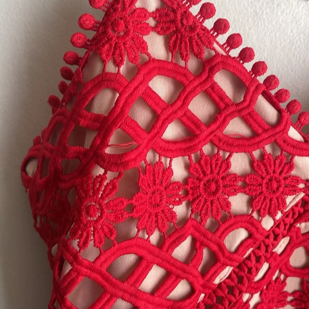 Lulus Beauty and Lace Red and Nude Crochet Lace Mini Dress - Image 10