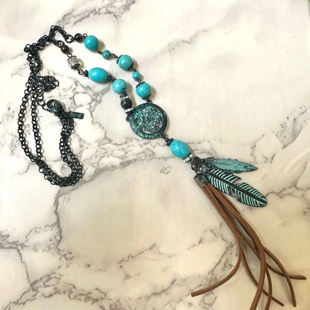Shyanne blue leaf tassel beaded necklace - Image 2