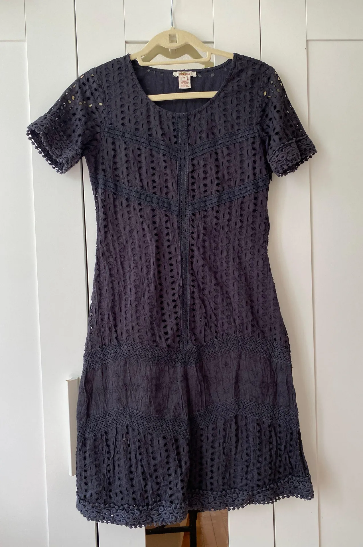 Sundance Black eyelet crochet trim dress size S - Image 3