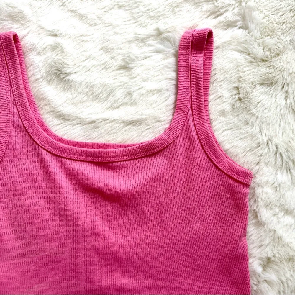 SHEIN Bright Pink Ribbed Cropped Tank Top - Image 3