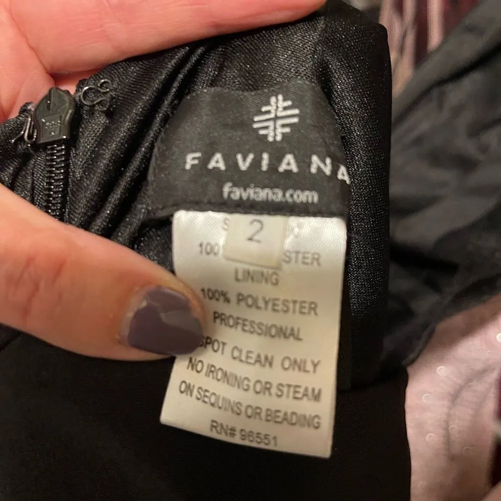 Faviana Black Formal/Prom Dress. Beaded Neck.‎ Mesh Cutouts. Fitted size 2 - Image 8